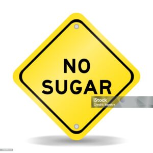 Yellow no sugar sign promoting healthy lifestyle at Herburn Studio ladies fitness studio